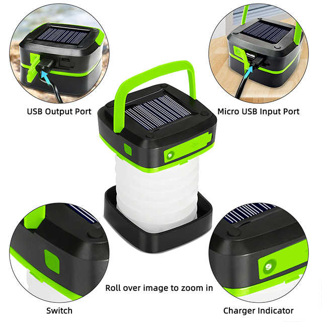 Collapsible Portable Solar LED Camping Lantern USB Charging - Orange - Image 2