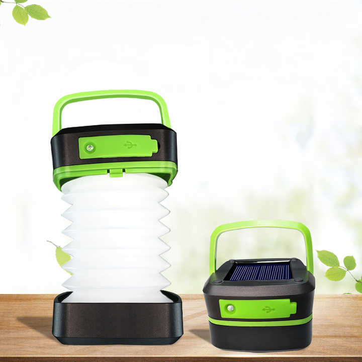 Collapsible Portable Solar LED Camping Lantern USB Charging - Green
