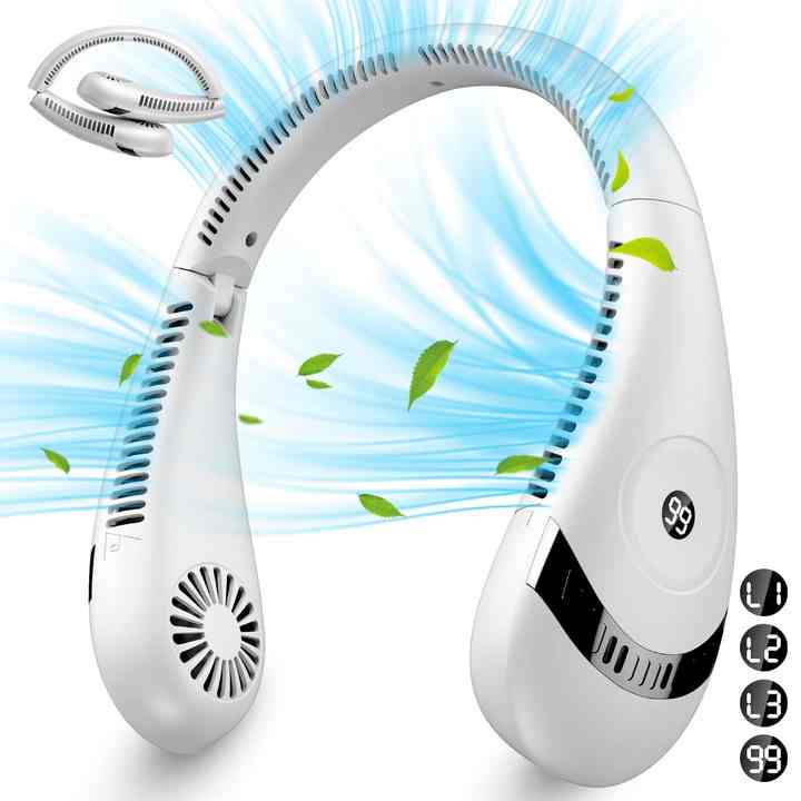 Rechargeable 5000mAh Portable 3-Speed Wearable Neck Fan - White