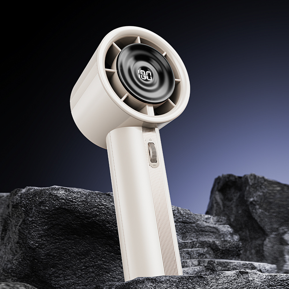 High-Power Portable Handheld Fan with Digital Display - White