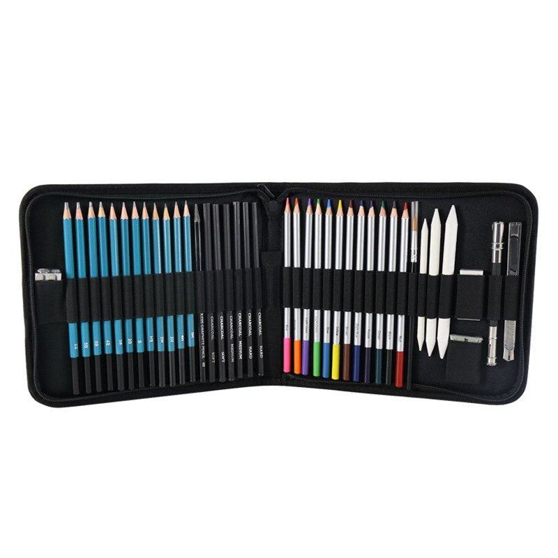 Light Blue 40-Piece Professional Drawing Pencil Kit with Case