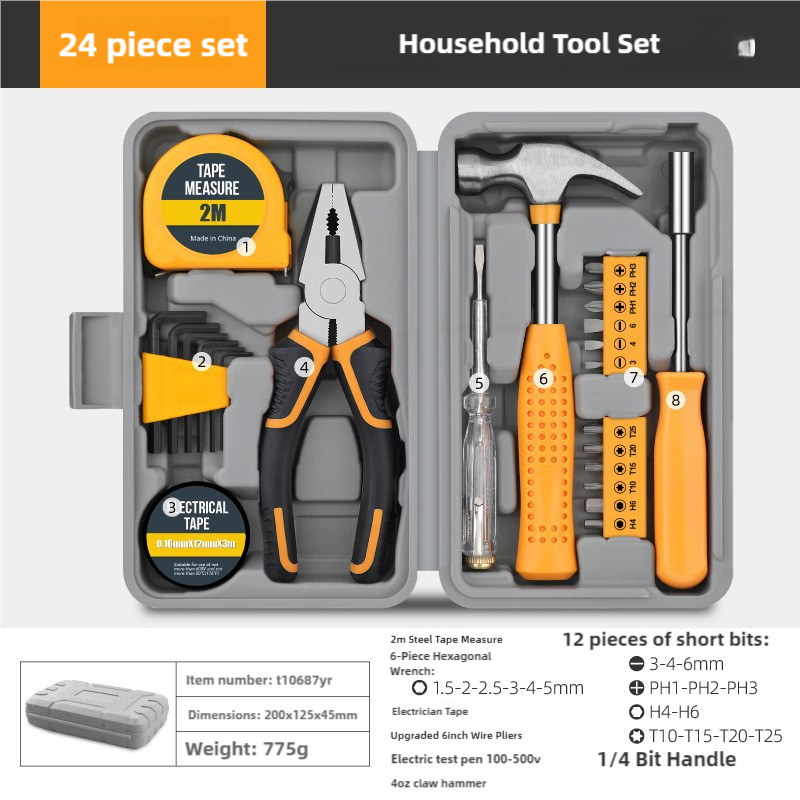 Yellow 24-Piece Complete Household Home Repair Tool Set
