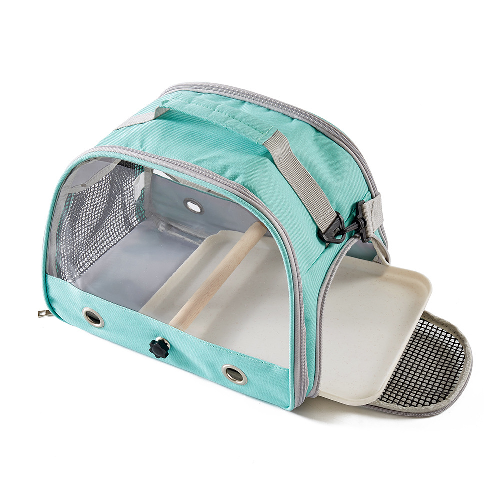 Green Portable Clear View Bird Carrier Travel Cage with Perch - Image 3
