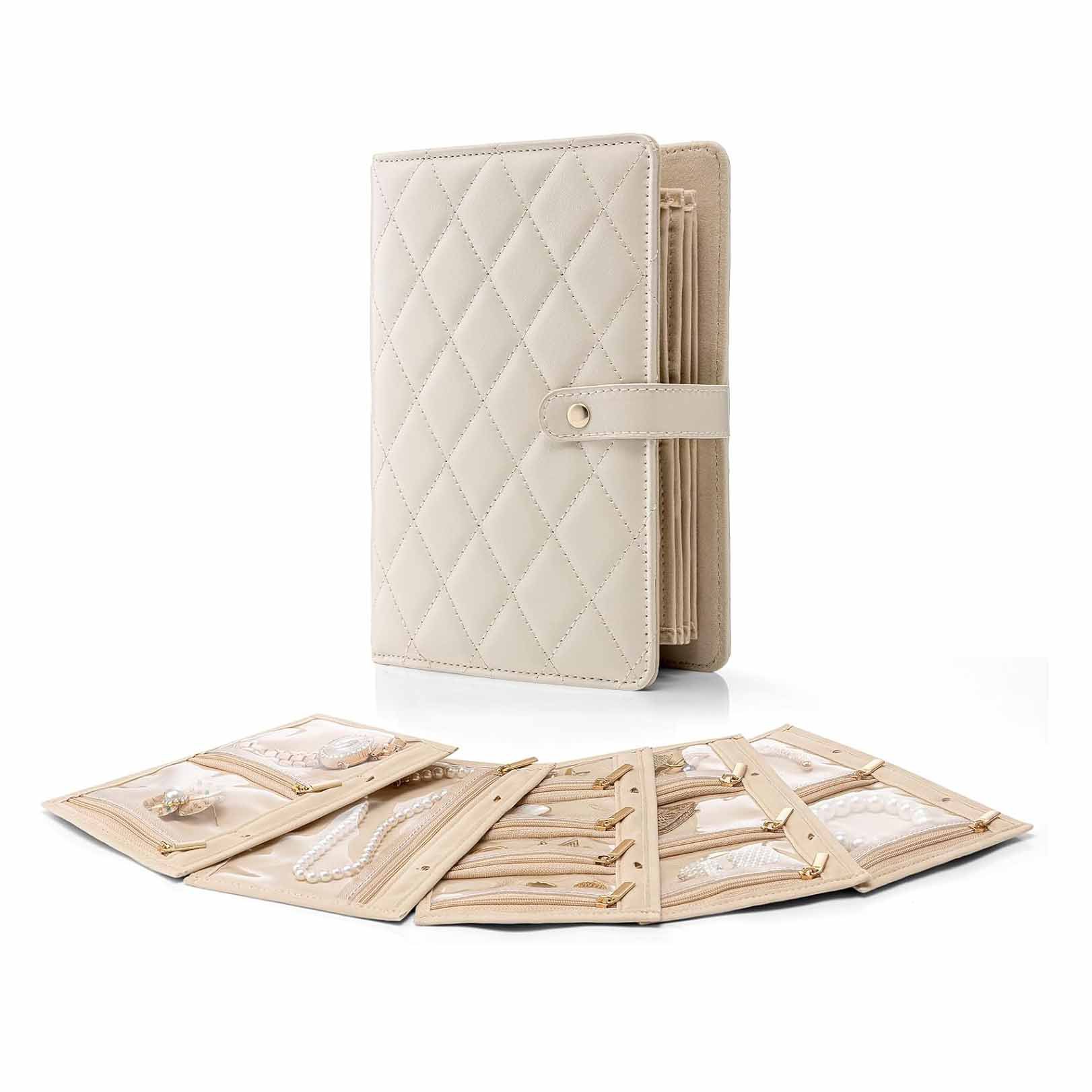 White Quilted Travel Jewelry Organizer Binder - Loose-Leaf Zip Book