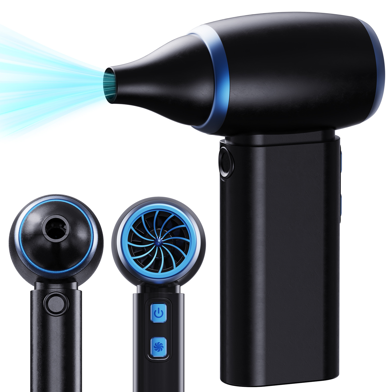 Black Portable Turbo Handheld Blower Fan 130000RPM with 5000mAh Battery