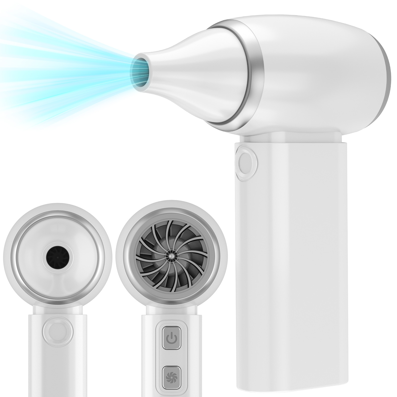 White Portable Turbo Handheld Blower Fan 130000RPM with 5000mAh Battery