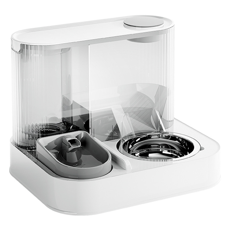 Grey Automatic 2-in-1 Stainless Steel Pet Feeder and Water Bowl Station