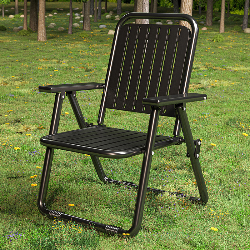 Black Portable Folding Chair for Outdoor Beach and Camping Recliner