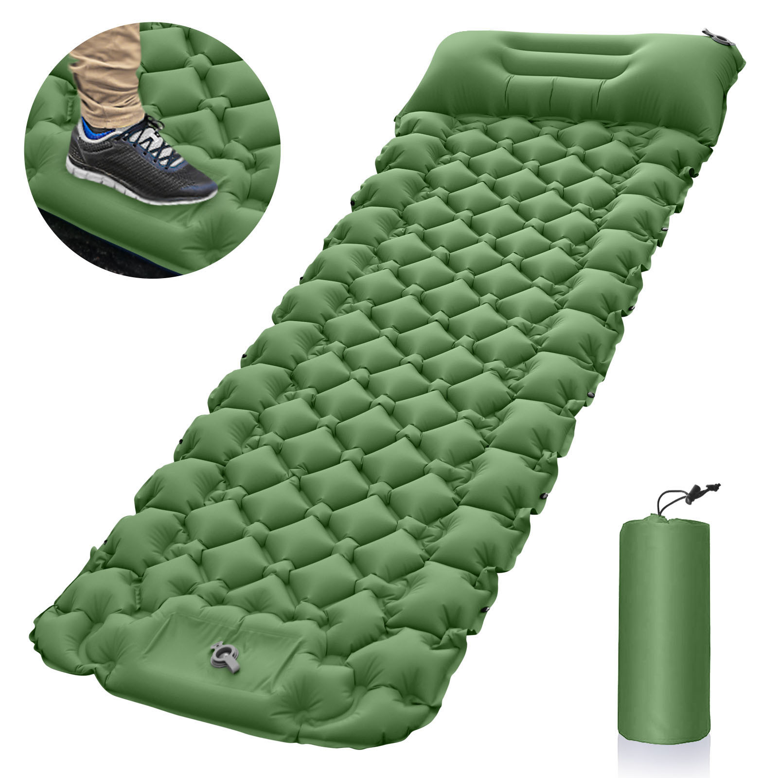 Green Portable Outdoor Inflatable Camping Sleeping Pad