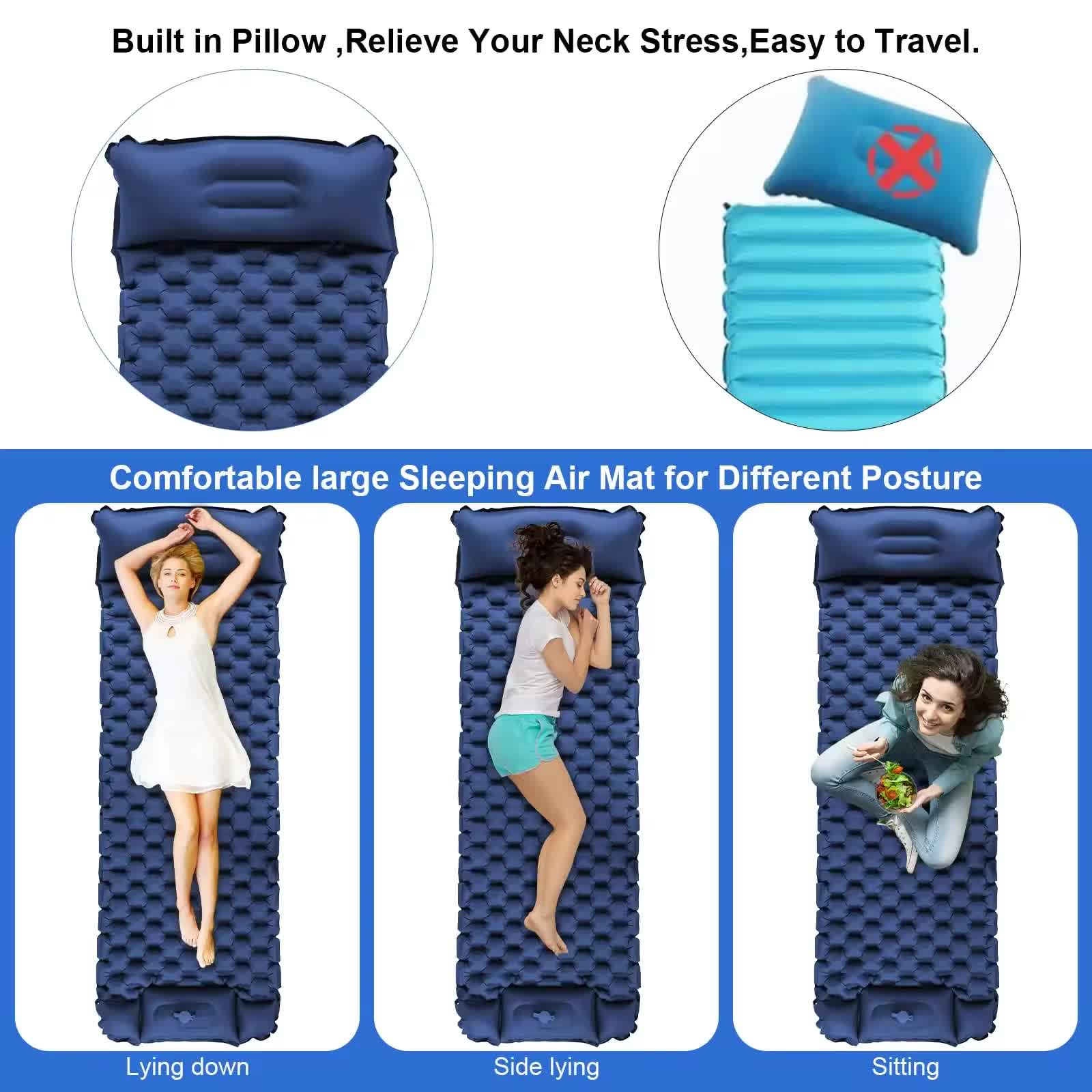Green Portable Outdoor Inflatable Camping Sleeping Pad - Image 5