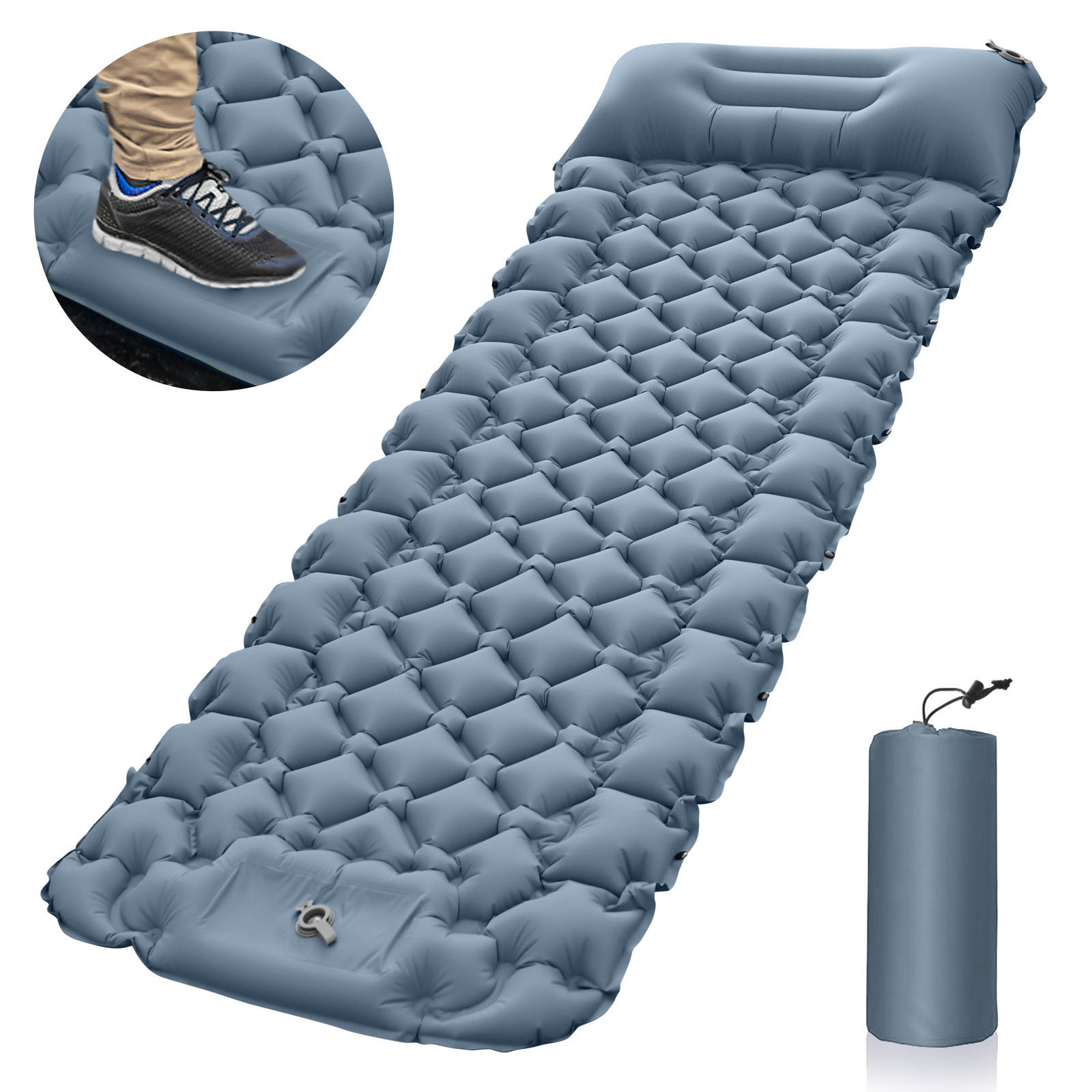 Grey Portable Outdoor Inflatable Camping Sleeping Pad