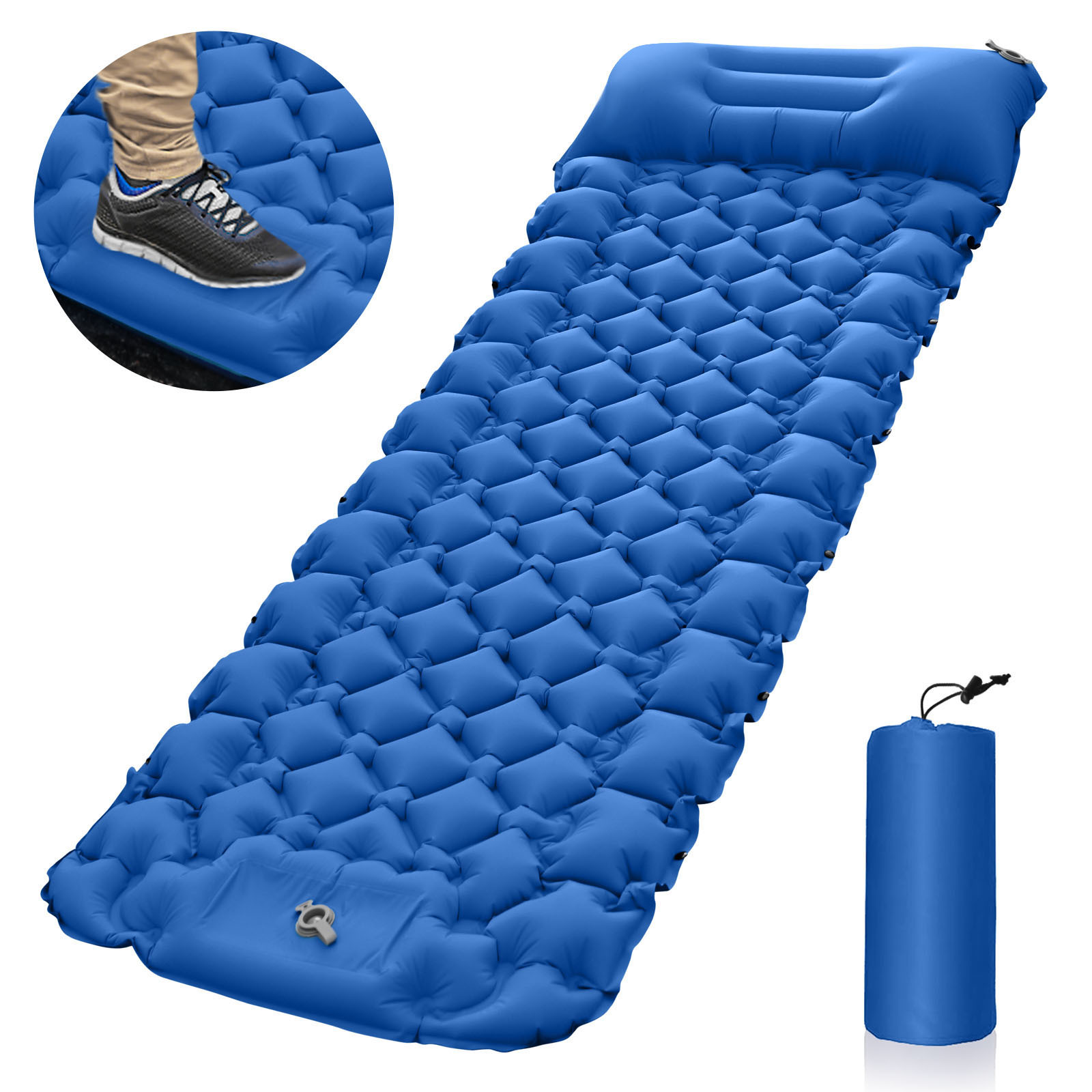 Blue Portable Outdoor Inflatable Camping Sleeping Pad