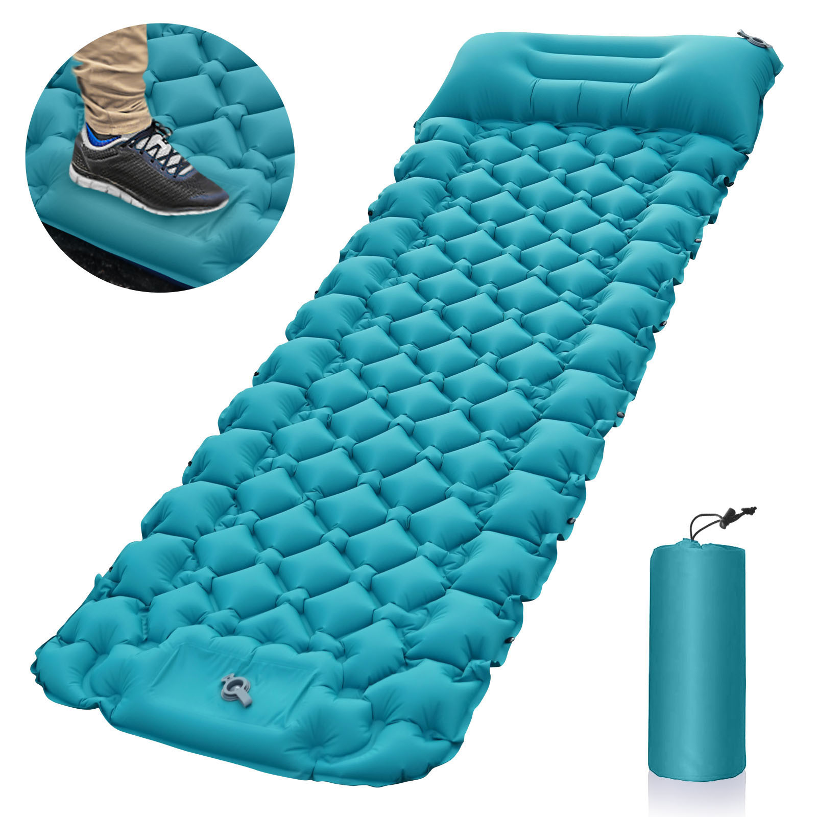 Peacock Blue Portable Outdoor Inflatable Camping Sleeping Pad