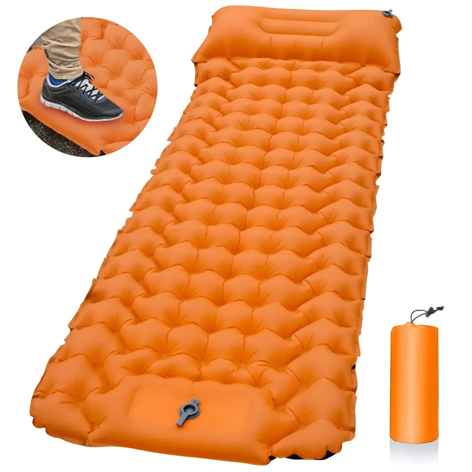 Orange Portable Outdoor Inflatable Camping Sleeping Pad