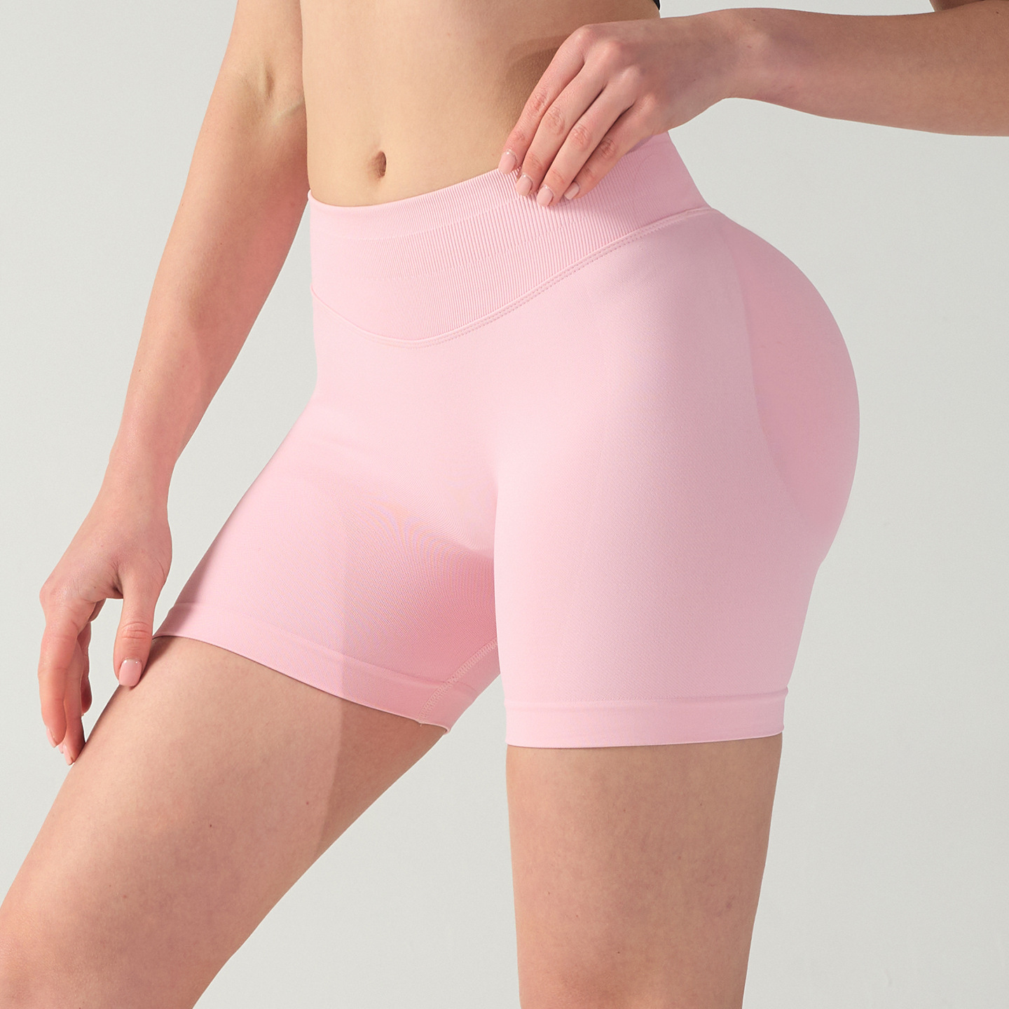 Size S Pink High-Elastic Hip Yoga Shorts - Seamless Pilates Workout Shorts - Image 3