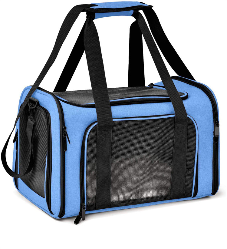 Blue Foldable Travel Carrier Bag for Small Dogs & Cats (45x30x30cm)