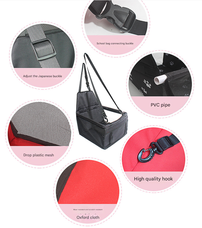 Black & Pink Portable Dog Car Booster Seat with Safety Belt - Image 3