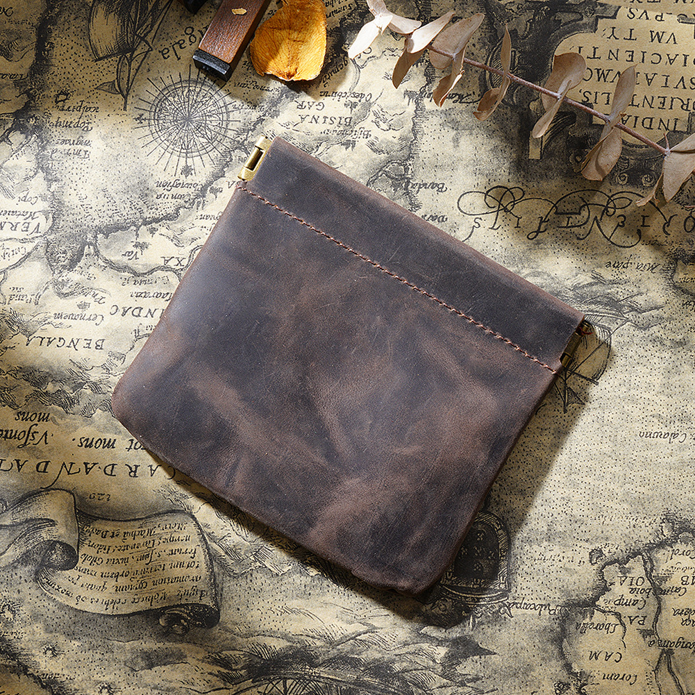 Coffee Genuine Leather Vintage Snap Mini Coin Purse