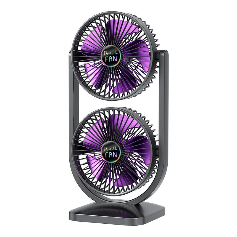 Purple Dual Head USB Rechargeable Desk Fan Air Circulator