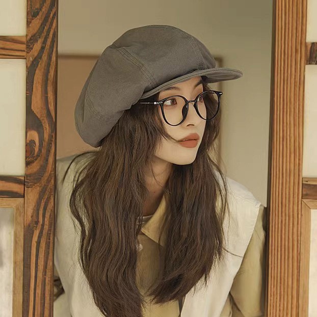 Grey Vintage Cotton Linen Baker Boy Newsboy Cap
