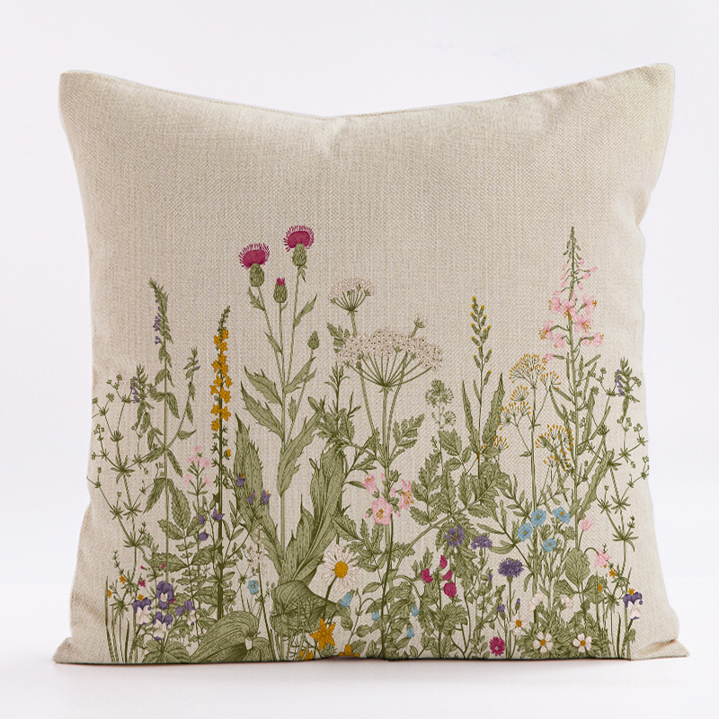 Style 1 Wildflower Linen Pillow Cover Pair - 45x45cm Botanical Print