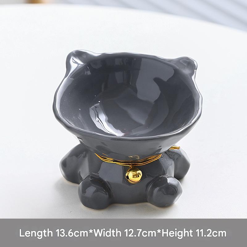 Gray Cute Ceramic Cat Bowl Feeder