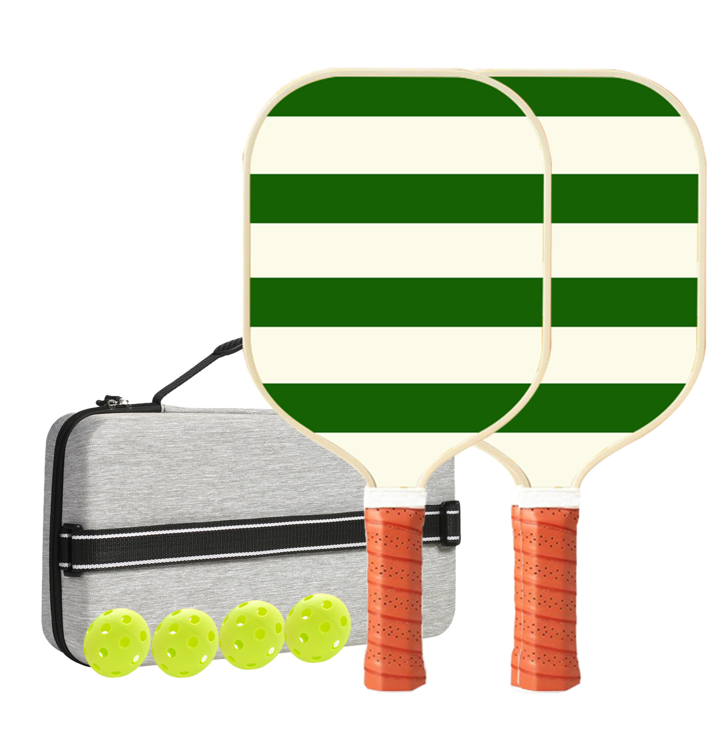 Set 2 White And Green T700 Carbon Fiber Pickleball Paddle Set - 2 Paddles, 4 Balls, Carry Bag