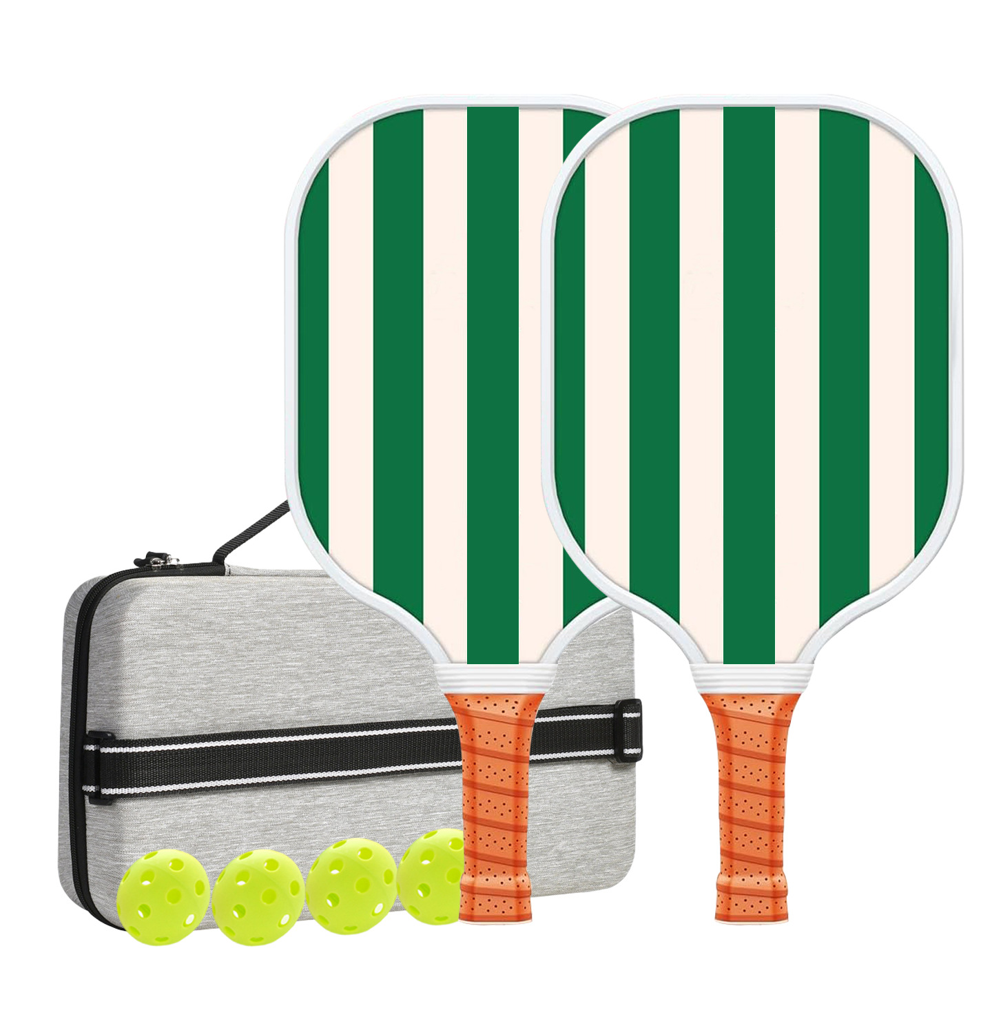 Set 4 White And Green T700 Carbon Fiber Pickleball Paddle Set - 2 Paddles, 4 Balls, Carry Bag