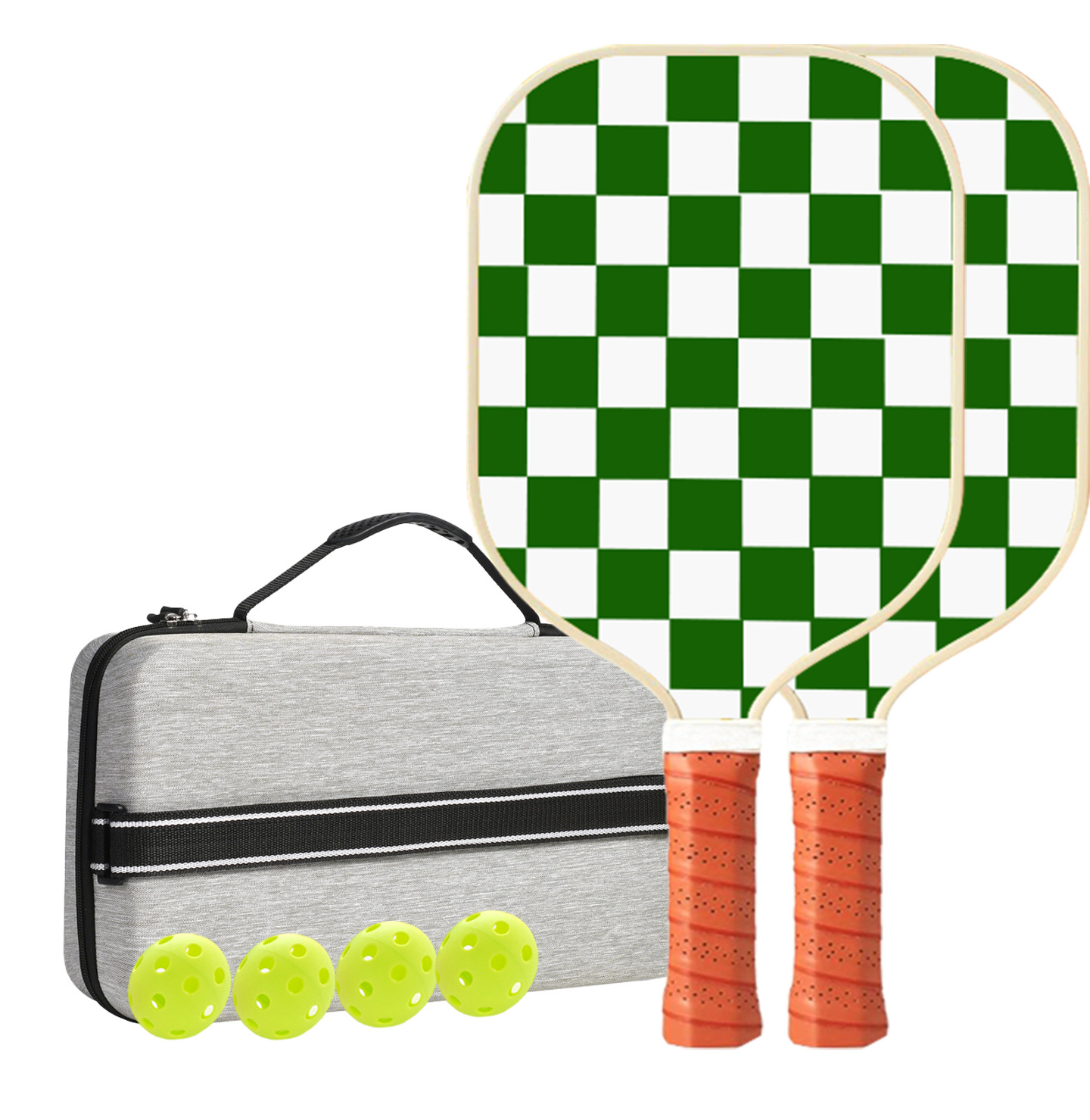 Set 5 White And Green T700 Carbon Fiber Pickleball Paddle Set - 2 Paddles, 4 Balls, Carry Bag