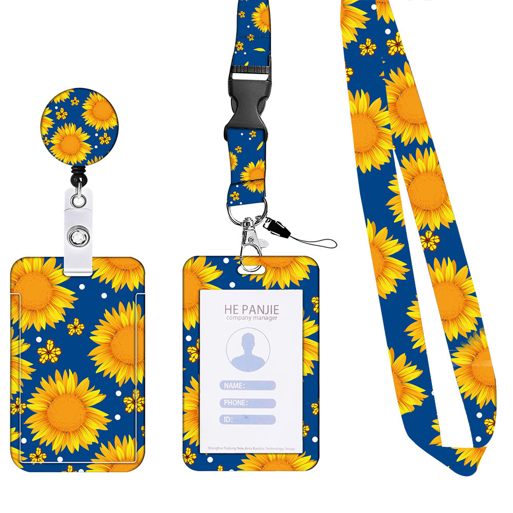 2-Pack Yellow & Blue Sunflower Retractable Badge Reel Lanyard Set