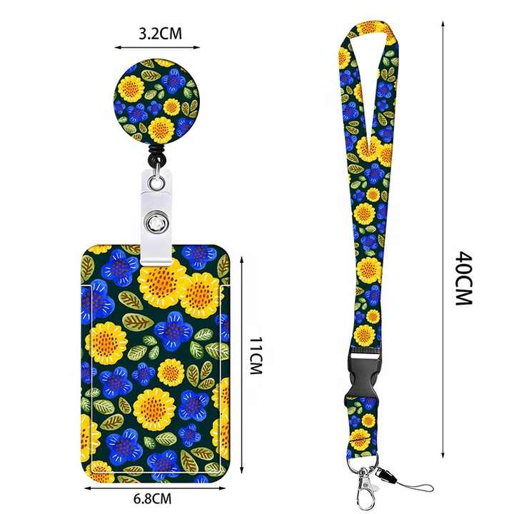 2-Pack Yellow & Blue Sunflower Retractable Badge Reel Lanyard Set - Image 3