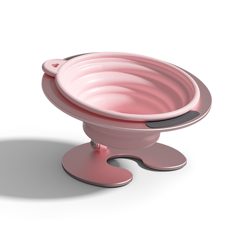 Pink Foldable Elevated Tilted Pet Bowl Set