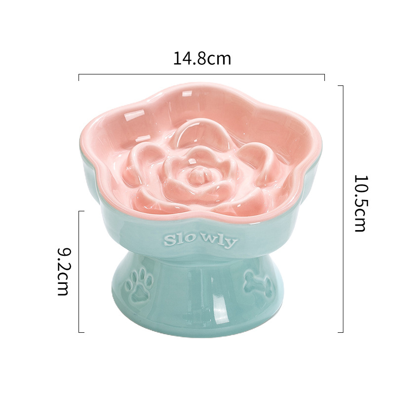 Blue and Pink Ceramic Anti-Choke Slow Feeder Pet Bowl