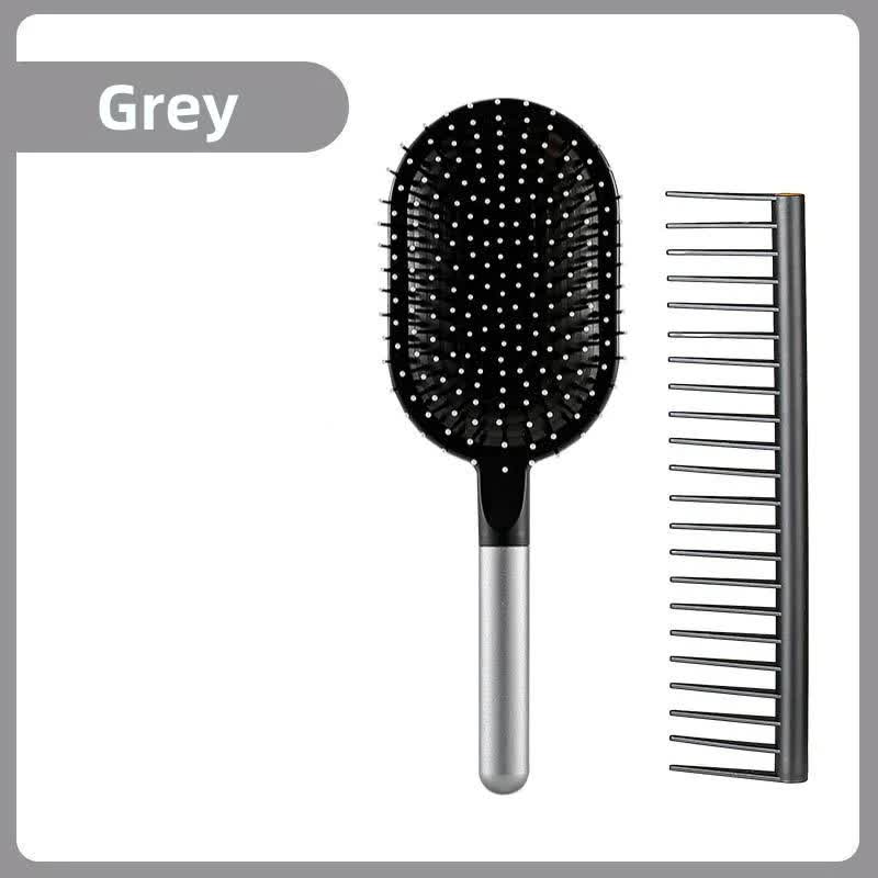 Grey Air Cushion Massage Paddle Brush & Wide Tooth Comb Set