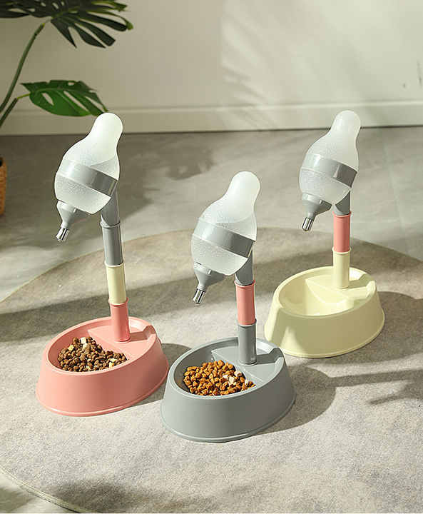 Grey Adjustable Height Pet Water and Food Dispenser Station - Image 2