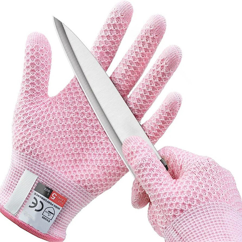 Pink 3-Pack Cut Resistant Gloves - Level 5 Food Safe Pineapple Grip