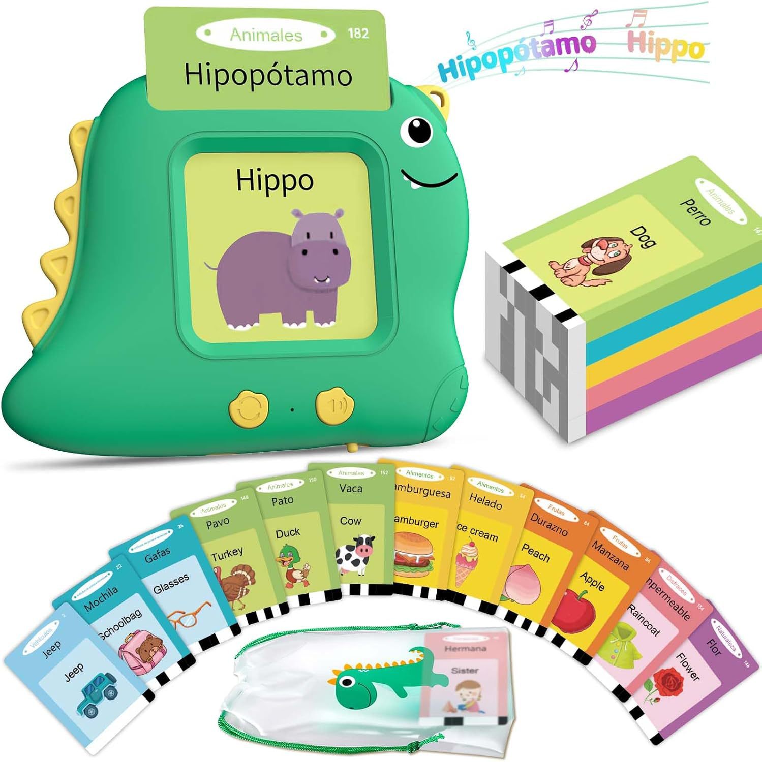 Green Dinosaur Spanish & English Bilingual Card Reader 112 Cards
