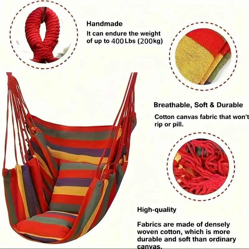 Colorful Striped Hammock Chair with Ropes and Bag Red - Image 2