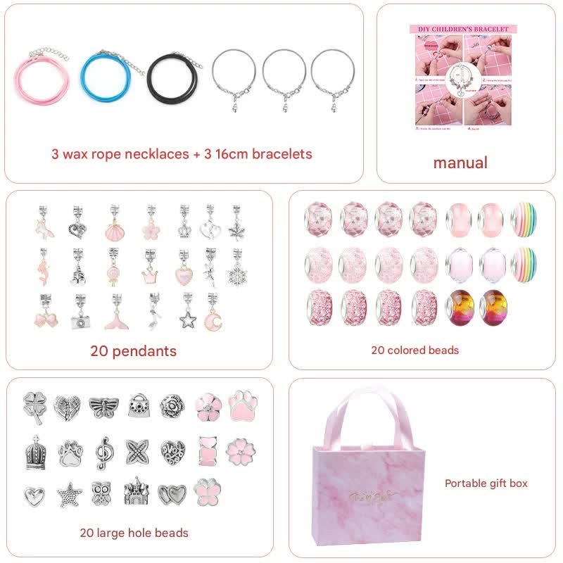 Kids Unicorn DIY Crystal Beaded Bracelet Jewelry Making Kit - Pink