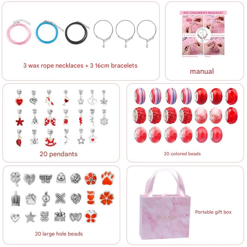 Kids Unicorn DIY Crystal Beaded Bracelet Jewelry Making Kit - Red