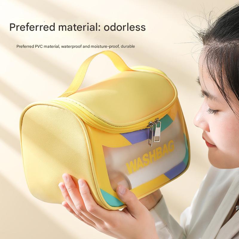 Waterproof Transparent PVC Travel Cosmetic Bag with Handle Yellow - Image 3