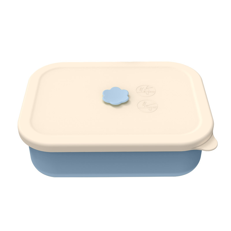 Light Blue Microwave-Safe Silicone Lunch Box with 4 Compartments Bento Box