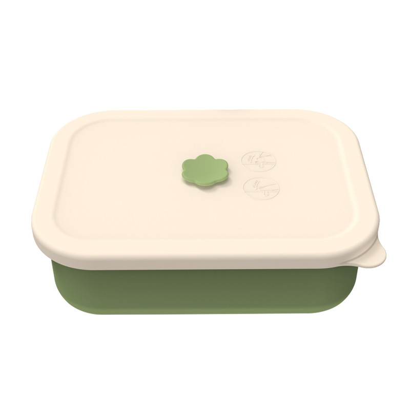 Dark Green Microwave-Safe Silicone Lunch Box with 4 Compartments Bento Box