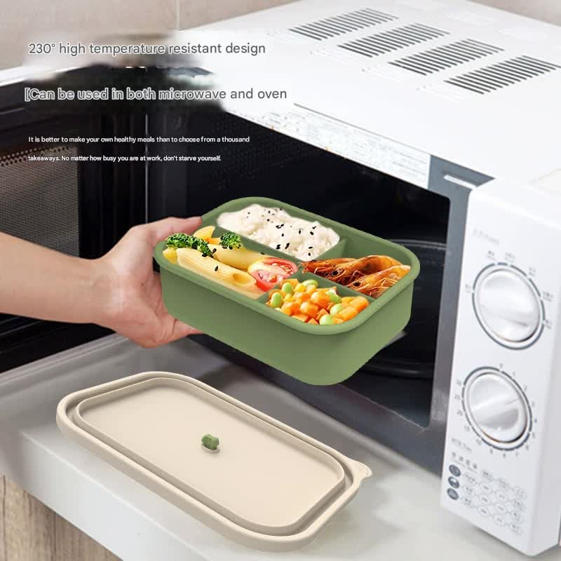Gray Microwave-Safe Silicone Lunch Box with 4 Compartments Bento Box - Image 4