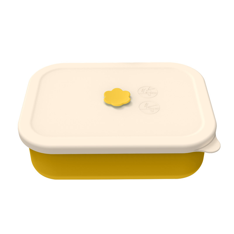 Yellow Microwave-Safe Silicone Lunch Box with 4 Compartments Bento Box