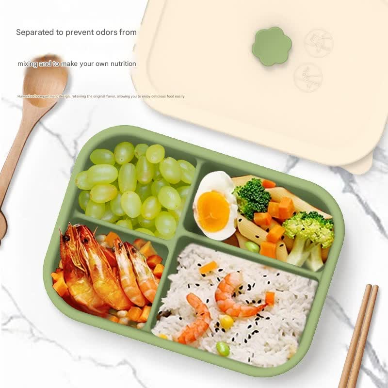 Lotus Color Microwave-Safe Silicone Lunch Box with 4 Compartments Bento Box - Image 3