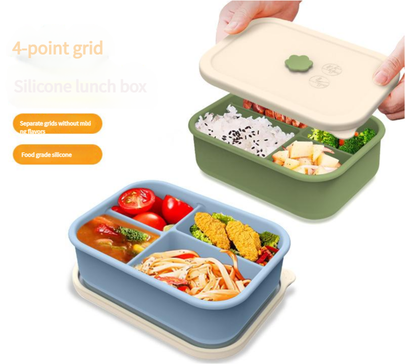 Lotus Color Microwave-Safe Silicone Lunch Box with 4 Compartments Bento Box - Image 5