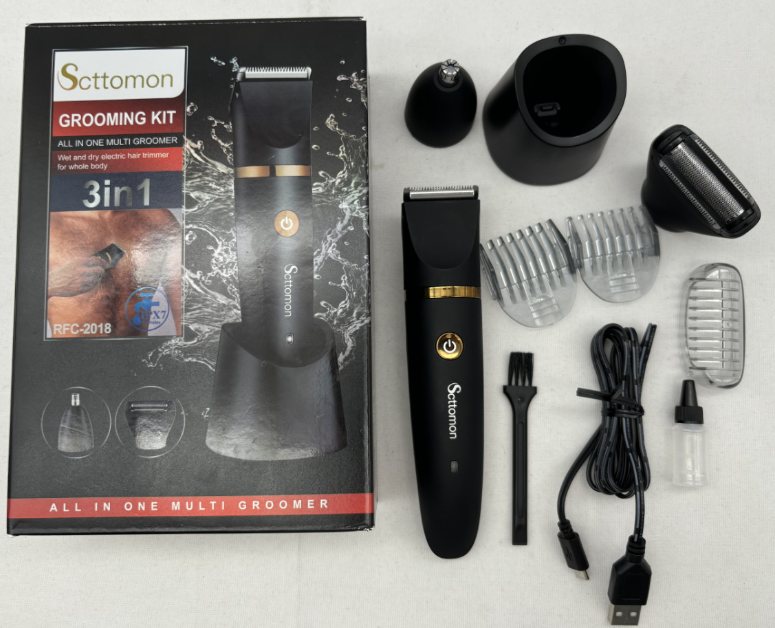 3-in-1 Men's Electric Body Groomer & Hair Clipper Kit - Black