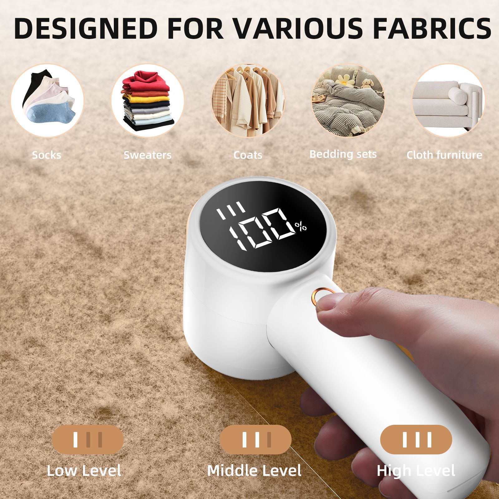 Black Rechargeable Electric Lint Remover With LED Display And USB C - Image 5