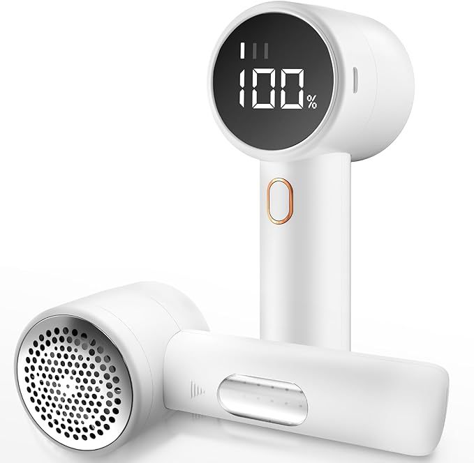 White Rechargeable Electric Lint Remover With LED Display And USB C
